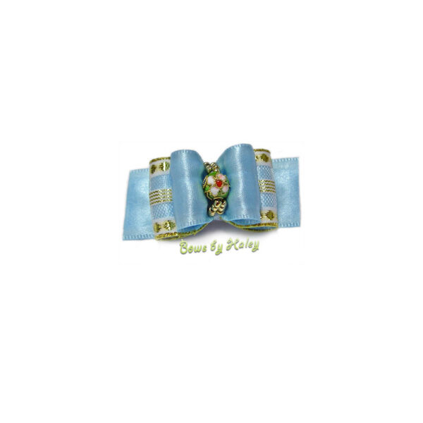 Blue & Gold Fancy Dog Hair Bow - Shih Tzu, Yorkie, Maltese